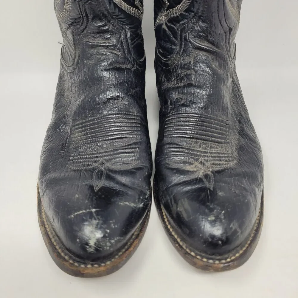 Tony Lama Boots Mens 8.5D Black Leather Western Cowboy Rodeo 8410 - Picture 6 of 11